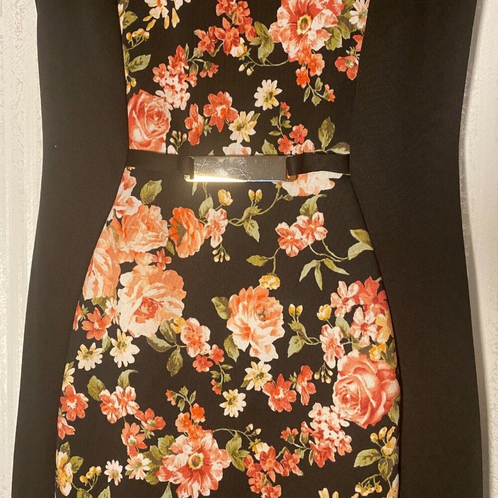 Annabelle Women's‎ Slimming Floral Sheath Dress Short Sleeve Black Size Medium - Picture 6 of 10